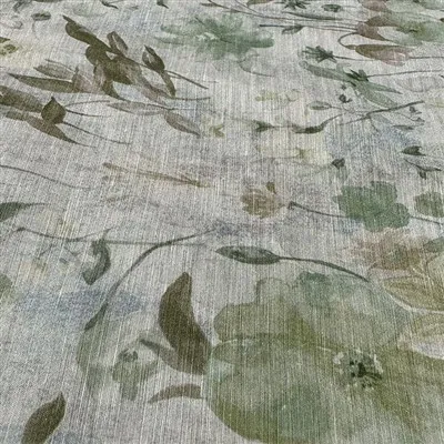 Yeşil Yapraklar Ve Çiçekler İpek Keten Rahat Kumaş